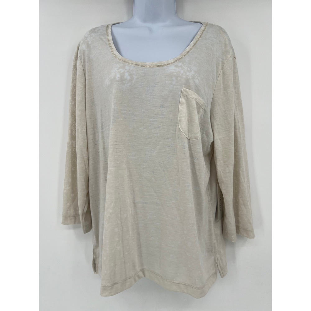 Zenergy by Chicos Oatmeal Slub Burnout Knit Pocket Top Size 3 XL Beige NEW